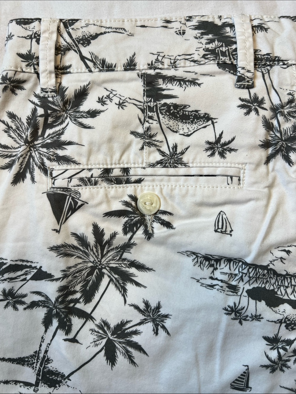 Denim & Flower Black on White Island-Print Cotton Shorts - Picture 6 of 9